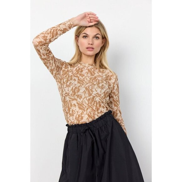 NWT SOYA CONCEPT ALDA 39 Golden Print Mesh Longsleeve Shirt - Picture 2 of 5